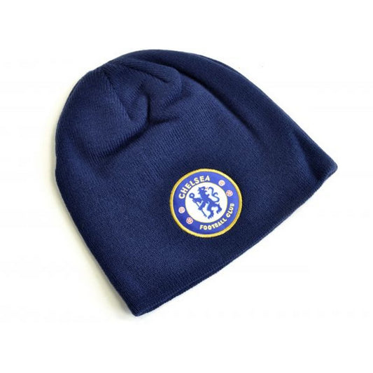Navy Blue - Front - Chelsea FC Knitted Crest Beanie