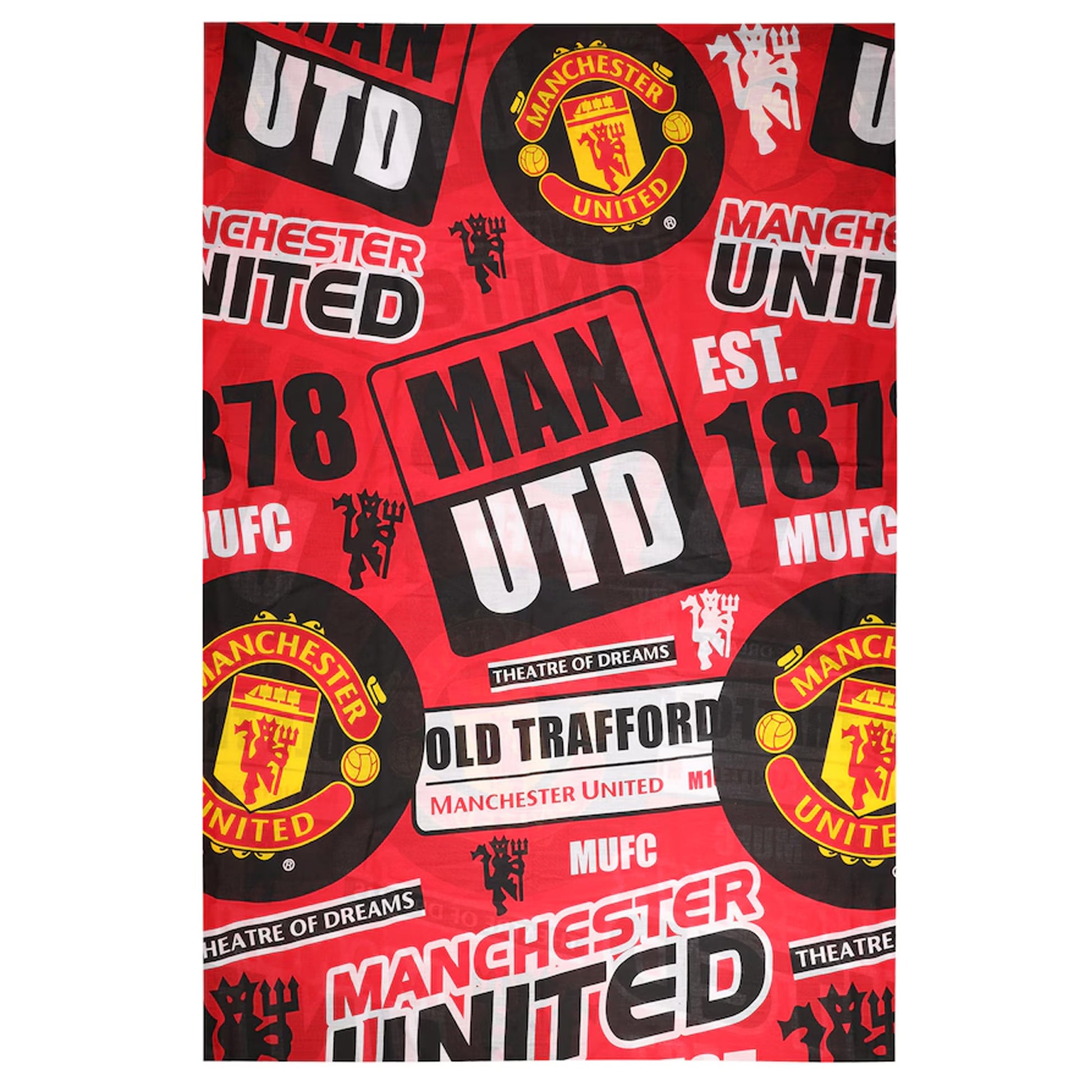 Red-Black-Yellow - Back - Manchester United FC Official Football Patch Single Duvet And Pillow Set