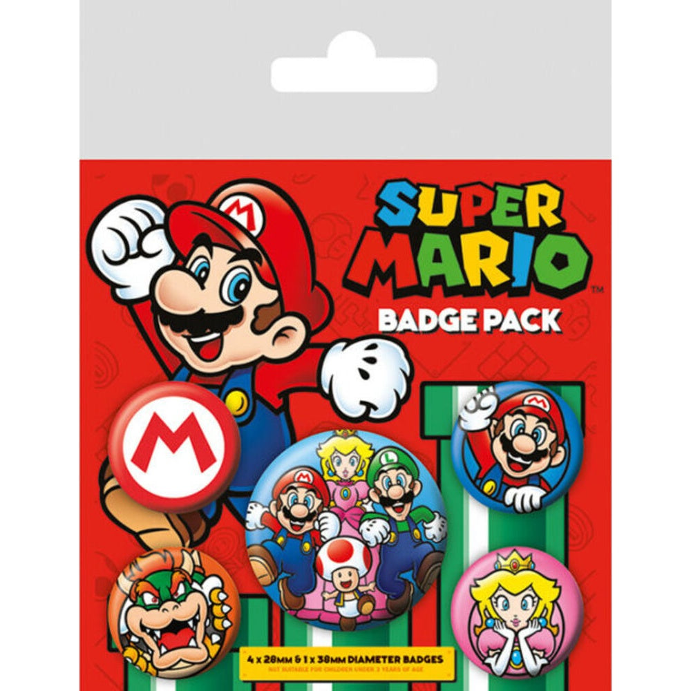 Multicoloured - Front - Super Mario Badge Set (Pack of 5)
