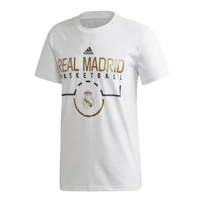 White - Front - Real Madrid CF Unisex Adult Adidas Basketball T-Shirt