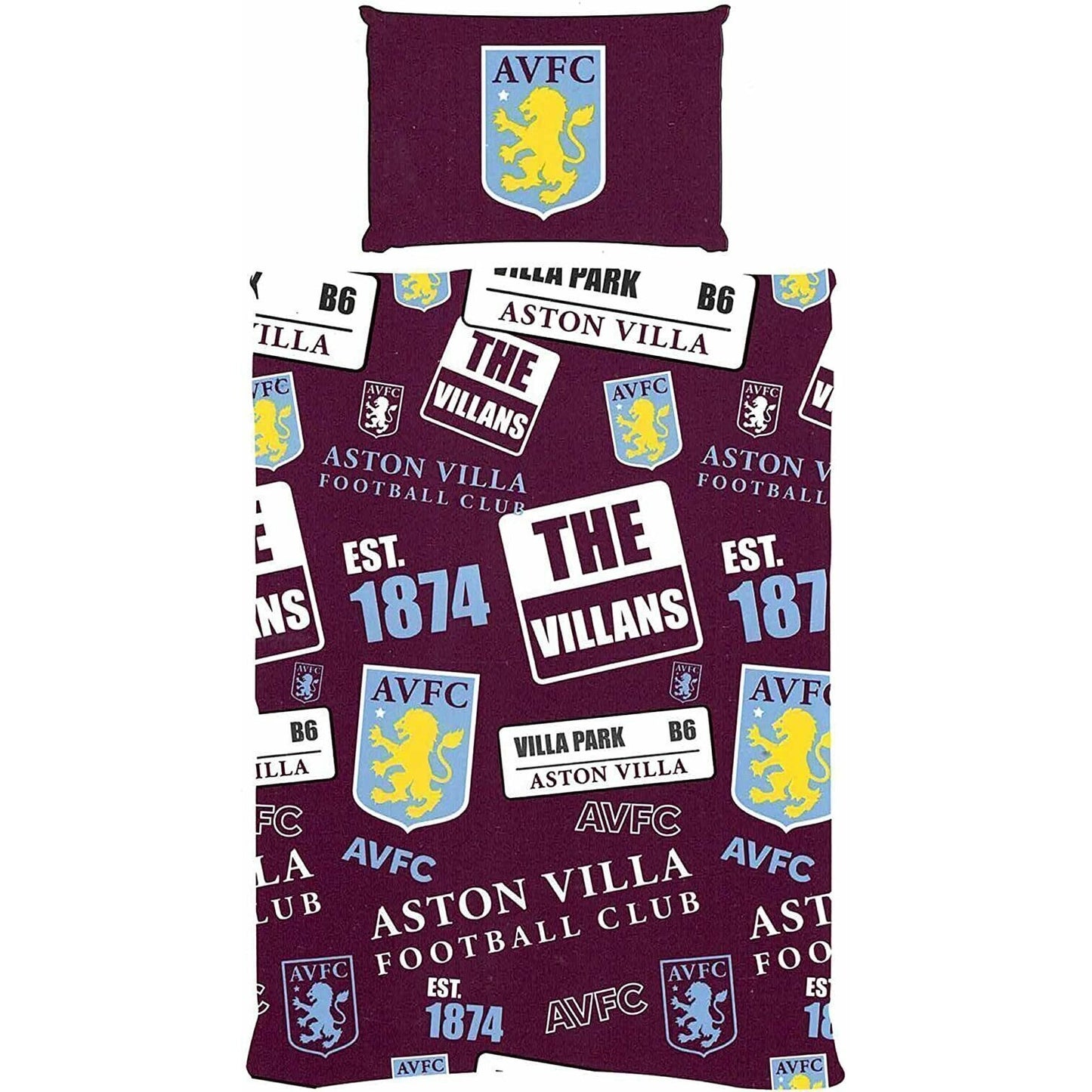 Burgundy-Yellow-White - Front - Aston Villa FC Patchwork Duvet Cover Set