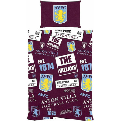 Burgundy-Yellow-White - Front - Aston Villa FC Patchwork Duvet Cover Set
