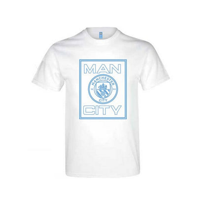 White - Front - Manchester City FC Unisex Adult Logo T-Shirt