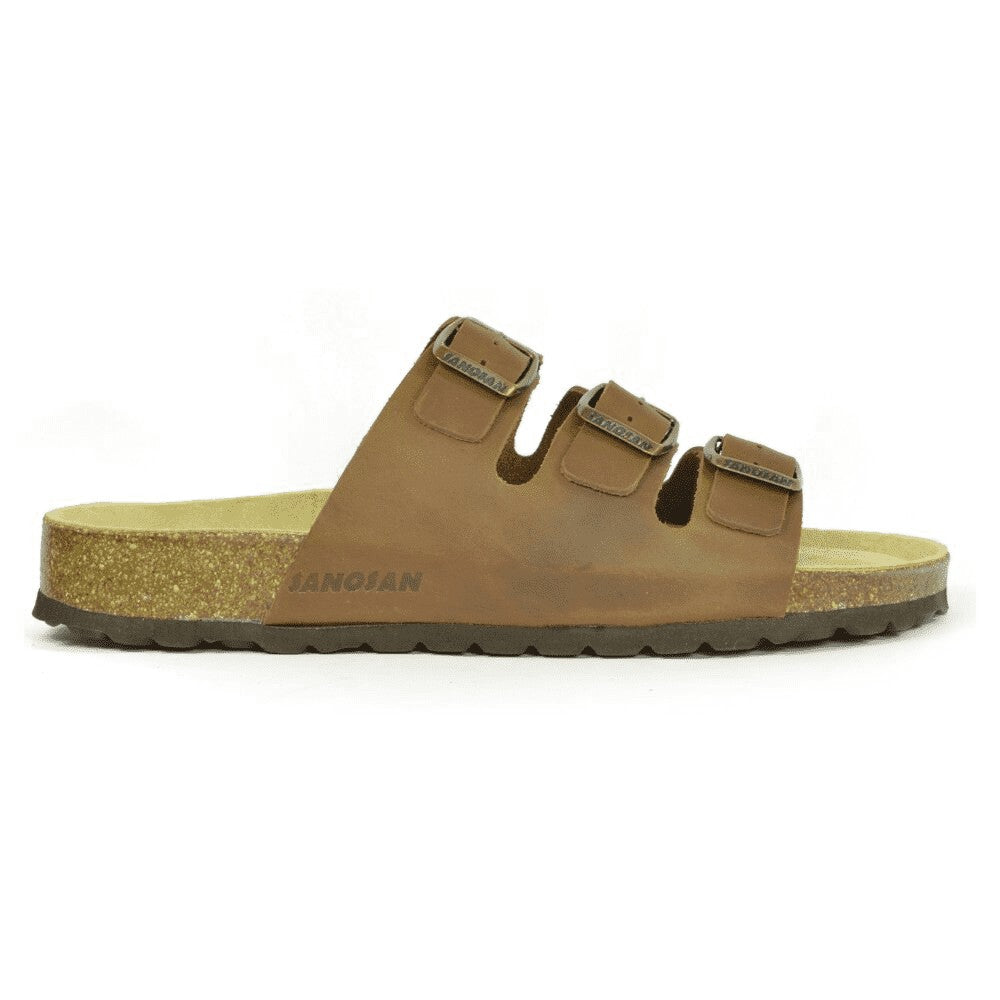 Brown - Back - Sanosan Mens Lisbon Leather Sandals