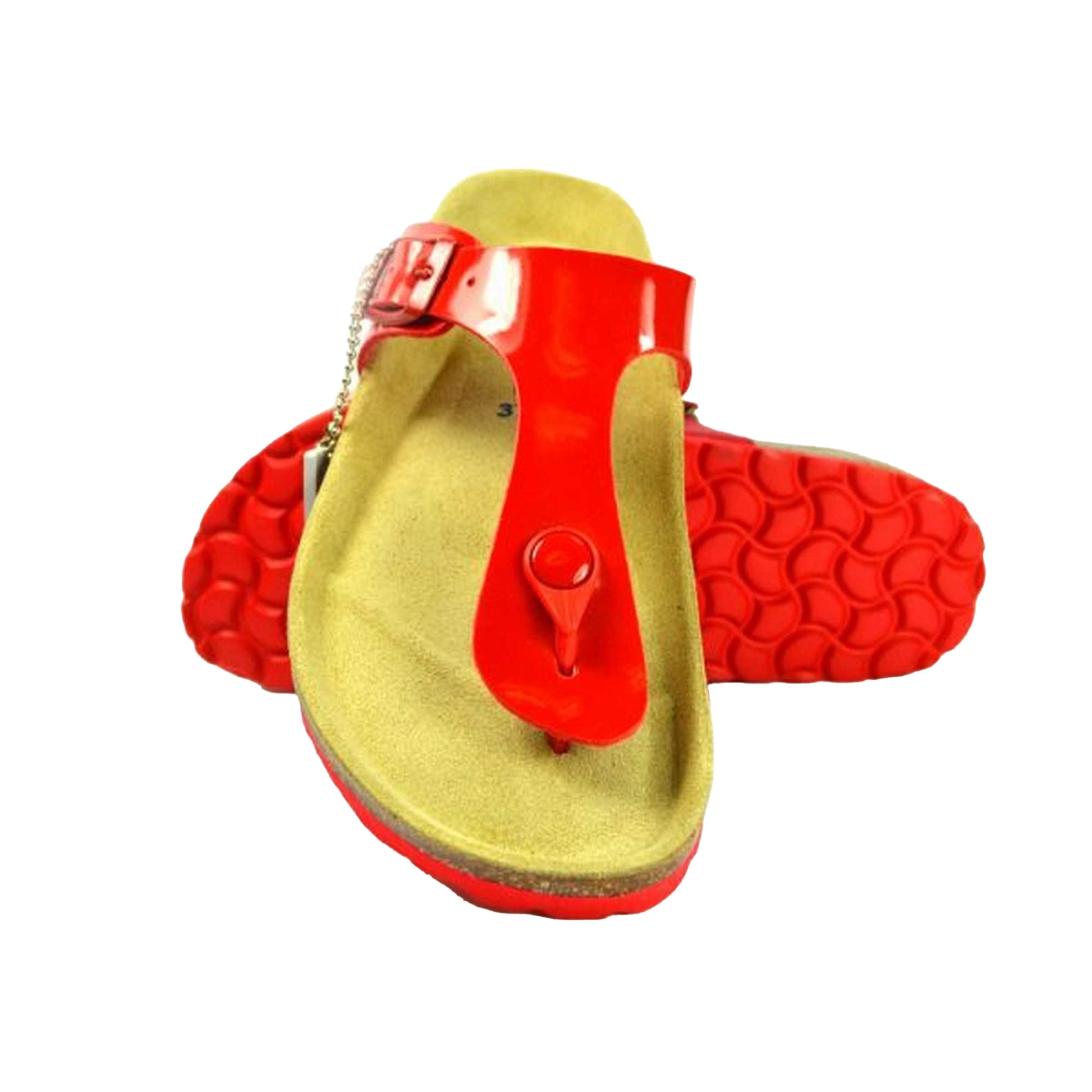Red-Brown - Side - Sanosan Womens-Ladies Geneve Lacquered Leather Sandals