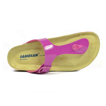 Fuchsia-Brown - Back - Sanosan Womens-Ladies Geneve Lacquered Leather Sandals