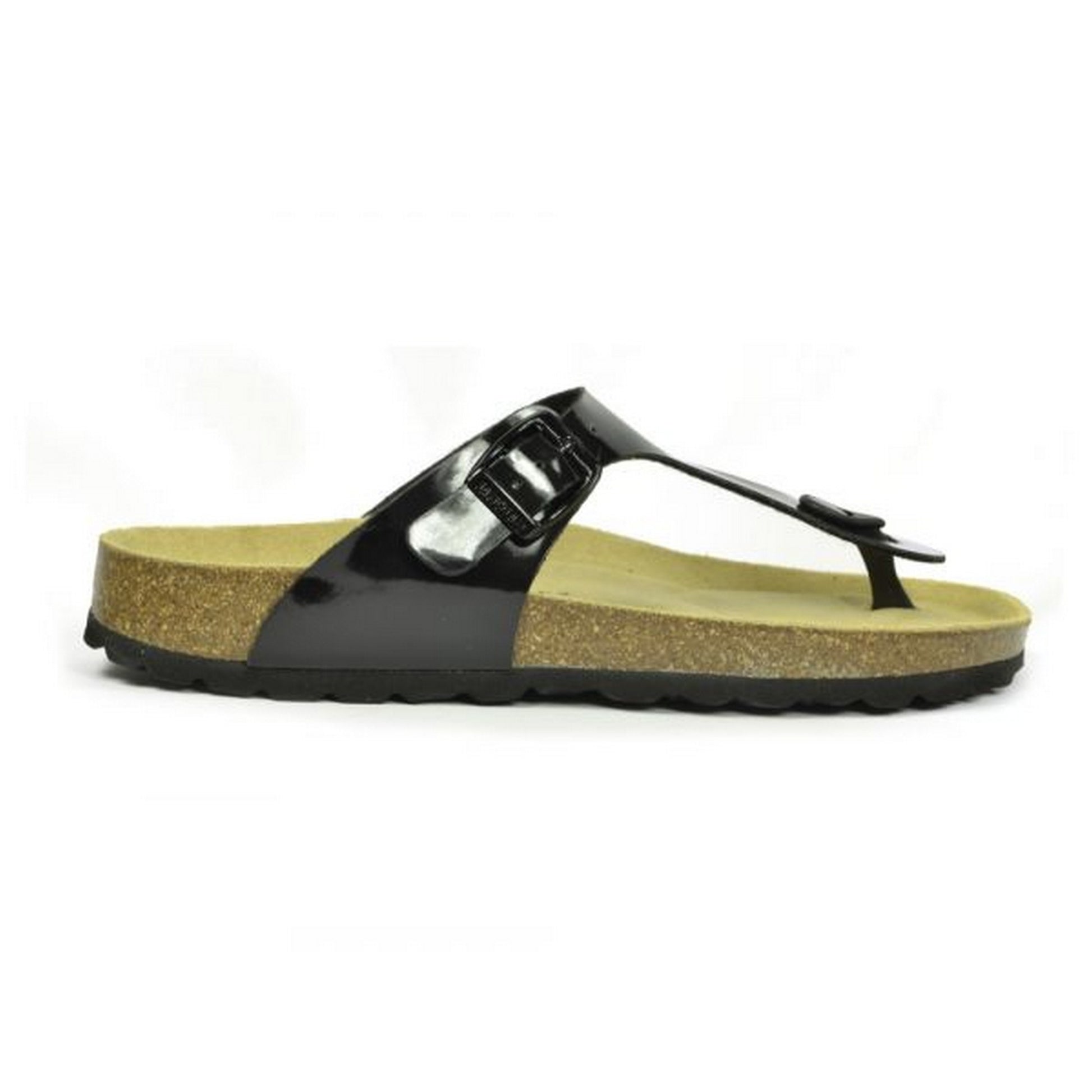 Black-Brown - Side - Sanosan Womens-Ladies Geneve Lacquered Leather Sandals