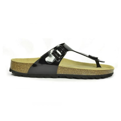 Black-Brown - Side - Sanosan Womens-Ladies Geneve Lacquered Leather Sandals