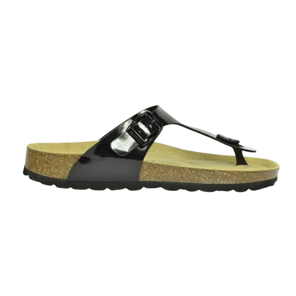 Black-Brown - Front - Sanosan Womens-Ladies Geneve Lacquered Leather Sandals