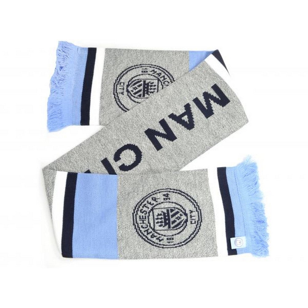 Grey-Blue-Black - Front - Manchester City FC Marl Jacquard Winter Scarf