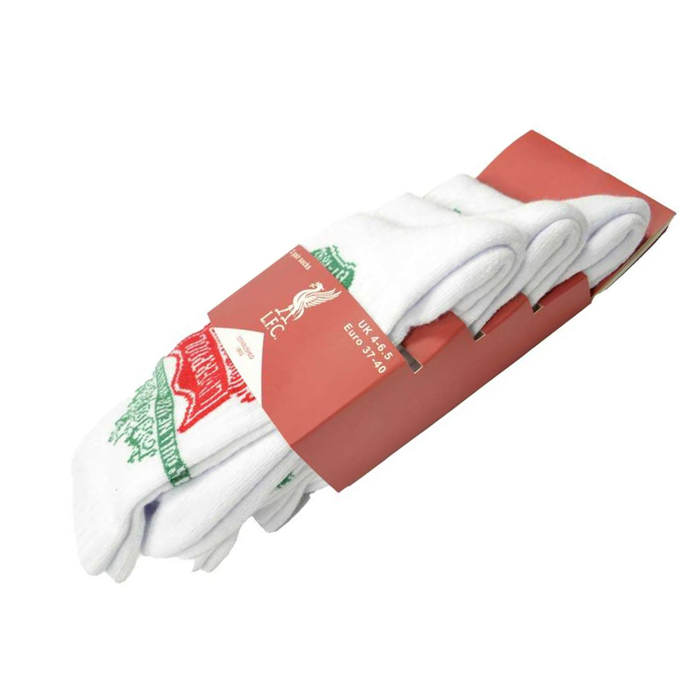 White-Red - Back - Liverpool FC Unisex Adult Sports Socks (Pack of 3)