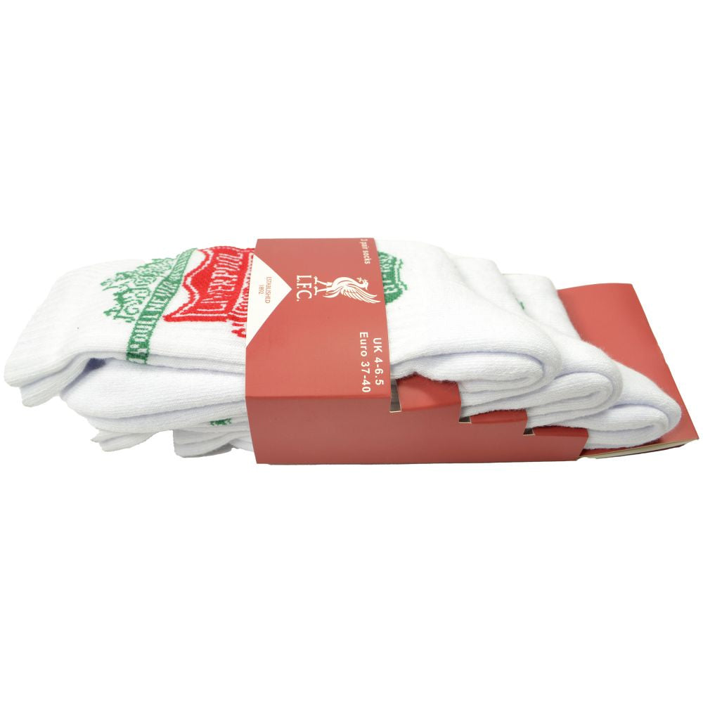 White-Red - Front - Liverpool FC Childrens-Kids Sports Socks (Pack of 3)