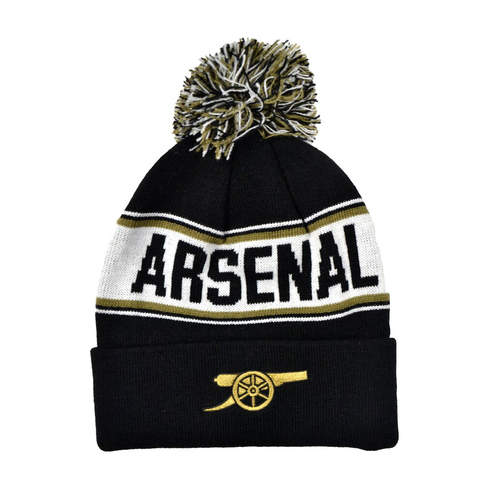 Black-Gold-White - Front - Arsenal FC Text Knitted Beanie