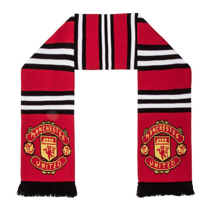 Red-Yellow-Black - Back - Manchester United FC Stripe Jacquard Knitted Scarf