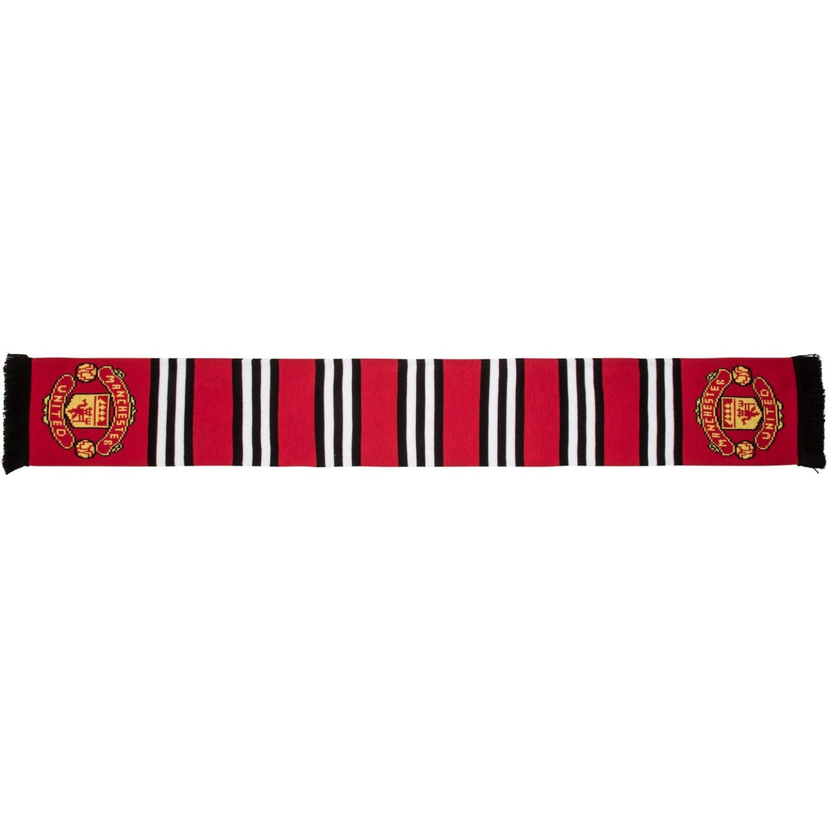 Red-Yellow-Black - Front - Manchester United FC Stripe Jacquard Knitted Scarf