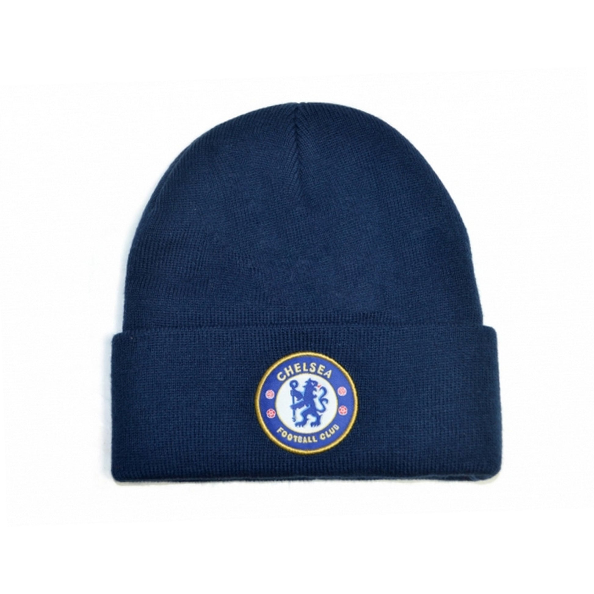 Navy - Front - Chelsea FC Official Football Knitted Crest Turn Up Beanie Hat