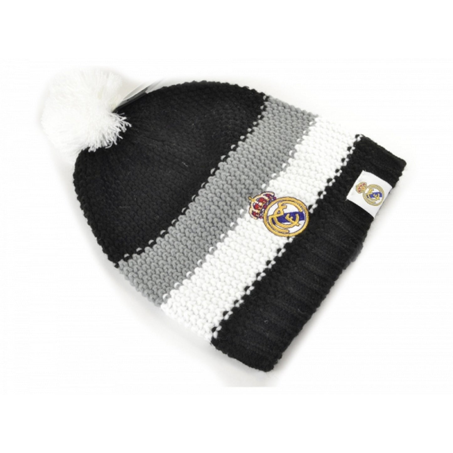 Black-White - Front - Real Madrid CF Official Football Knitted Bobble Hat