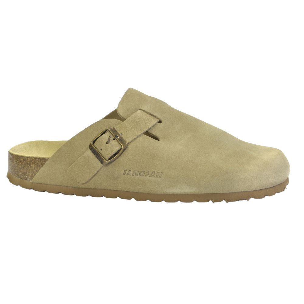 Beige - Back - Sanosan Womens-Ladies Berlin Suede Clogs