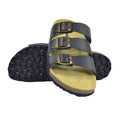 Navy - Side - Sanosan Womens-Ladies Lisbon Nappa Leather 3 Straps Sandals