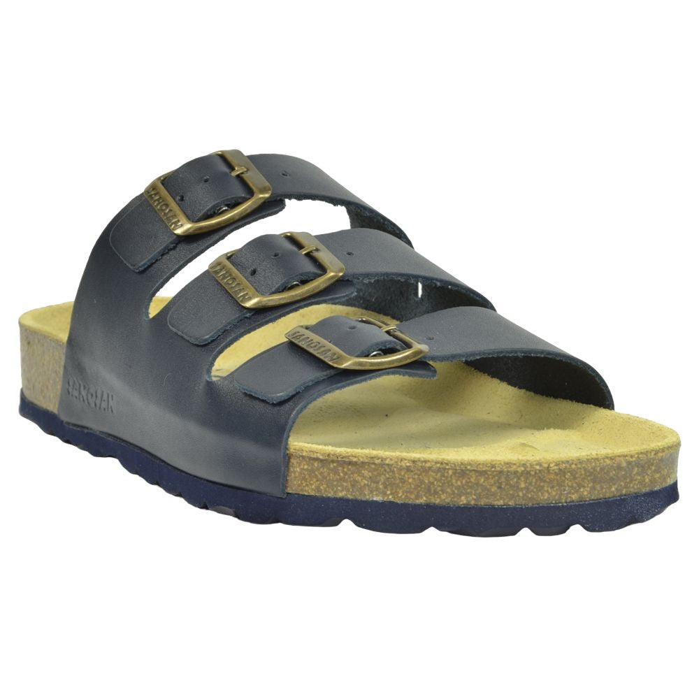Navy - Front - Sanosan Womens-Ladies Lisbon Nappa Leather 3 Straps Sandals