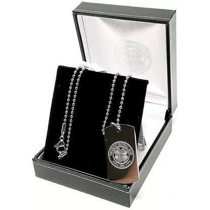 Silver-Black - Back - Celtic FC Stainless Steel Engraved Crest Dog Tag And Chain