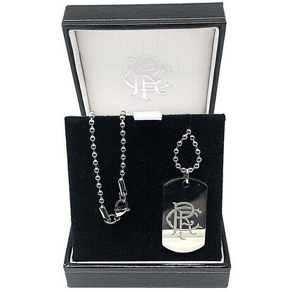 Black-Silver - Back - Rangers FC Stainless Steel Engraved Crest Dog Tag And Chain