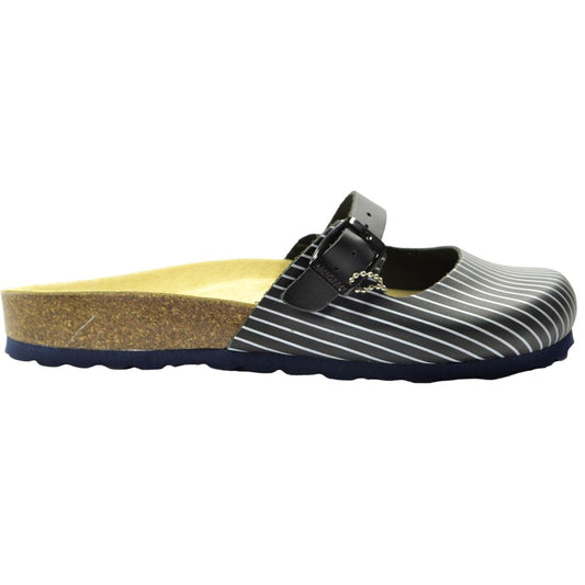 Black-Navy Blue - Front - Sanosan Womens-Ladies Florencia Stripe Leather Sandals