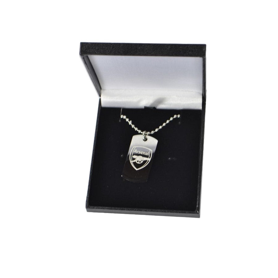 Silver-Black - Back - Arsenal FC Stainless Steel Engraved Crest Dog Tag And Chain