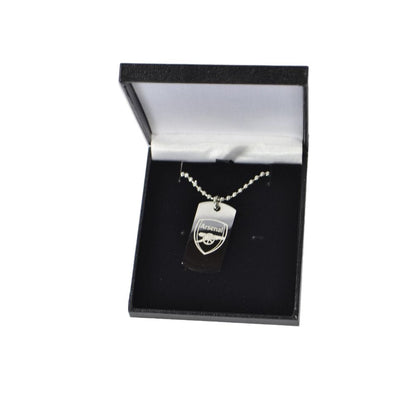 Silver-Black - Back - Arsenal FC Stainless Steel Engraved Crest Dog Tag And Chain
