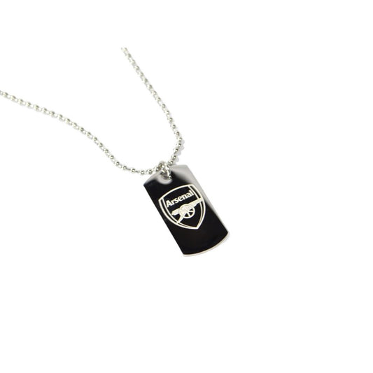 Silver-Black - Front - Arsenal FC Stainless Steel Engraved Crest Dog Tag And Chain
