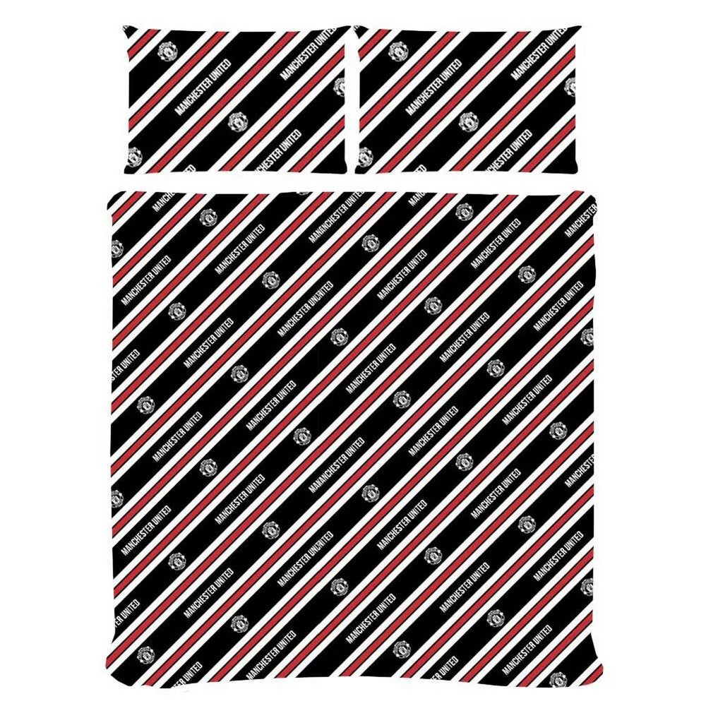 Red-Yellow - Back - Manchester United FC Stripe Reversible Duvet Cover Set