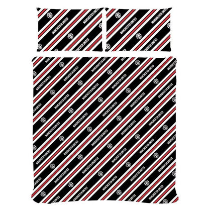 Red-Yellow - Back - Manchester United FC Stripe Reversible Duvet Cover Set