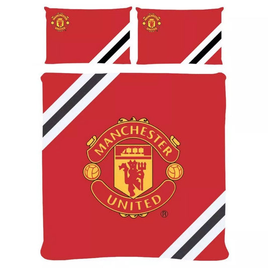 Red-Yellow - Front - Manchester United FC Stripe Reversible Duvet Cover Set