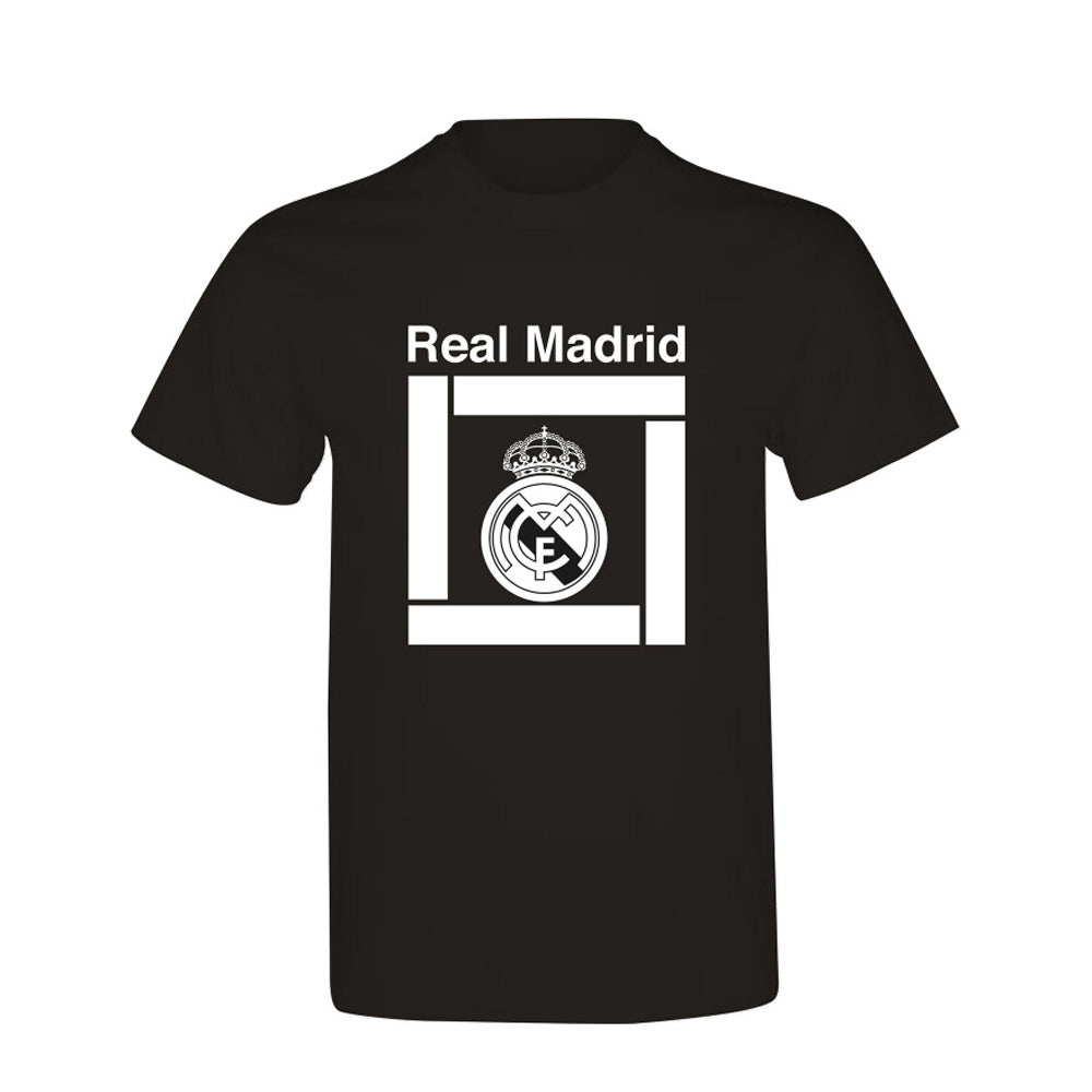 Black-White - Front - Real Madrid CF Mens Crest T-Shirt