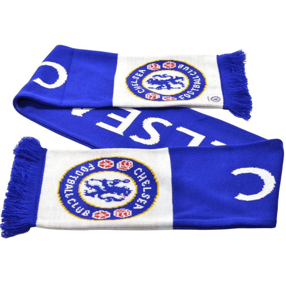 Royal Blue-White - Back - Chelsea FC Wordmark Knitted Scarf