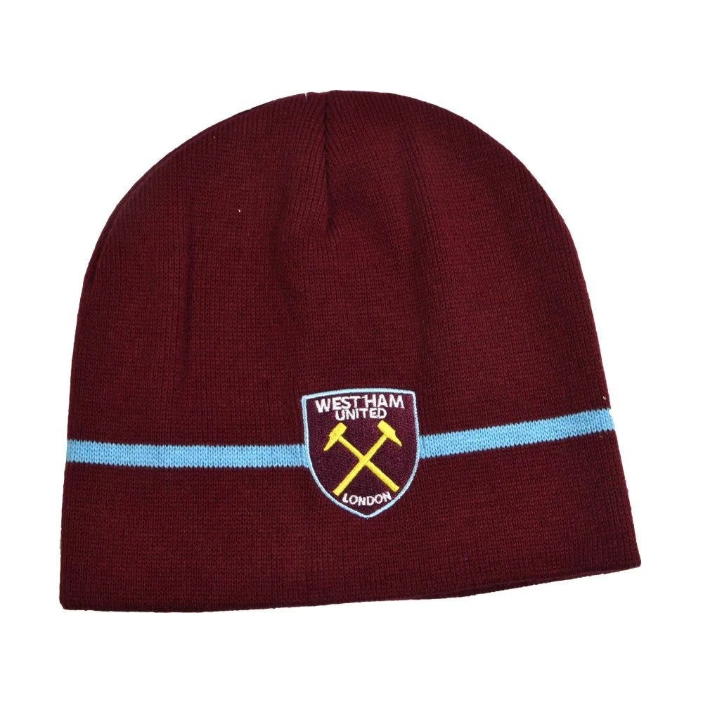 Claret Red-Sky Blue - Front - West Ham United FC Crest Knitted Beanie