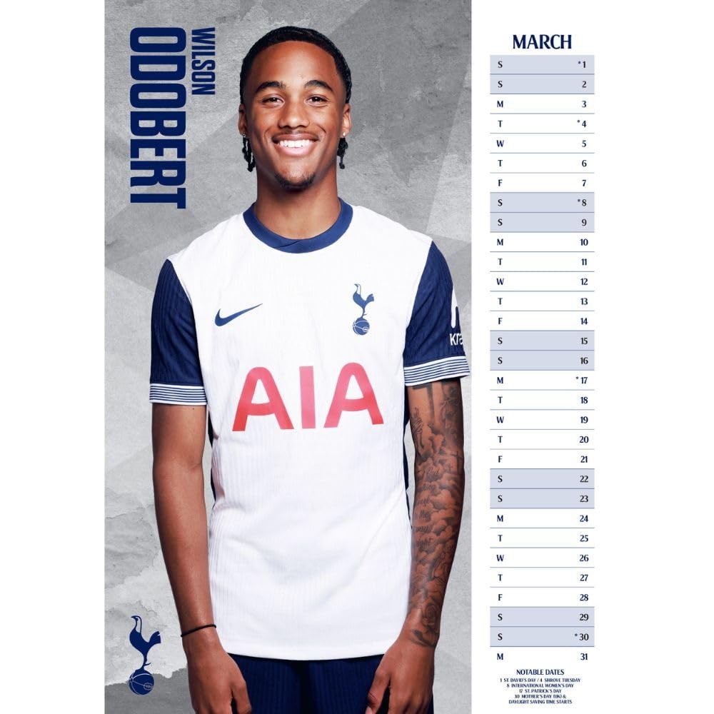 Dark Blue-White - Pack Shot - Tottenham Hotspur FC 2025 A3 Wall Calendar
