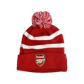 Red-White - Front - Arsenal FC Striped Knitted Bobble Beanie