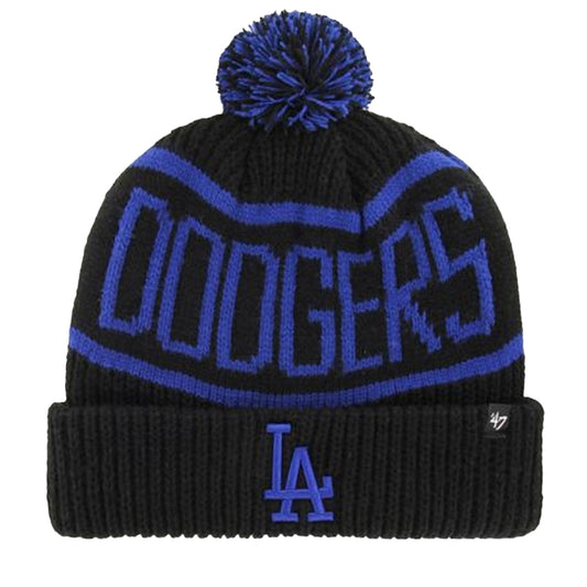 Blue-Black - Front - LA Dodgers Calgary MLB 47 Knitted Cuff Bobble Hat