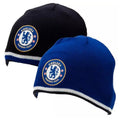 Royal Blue-Black - Front - Chelsea FC Crest Knitted Reversible Beanie