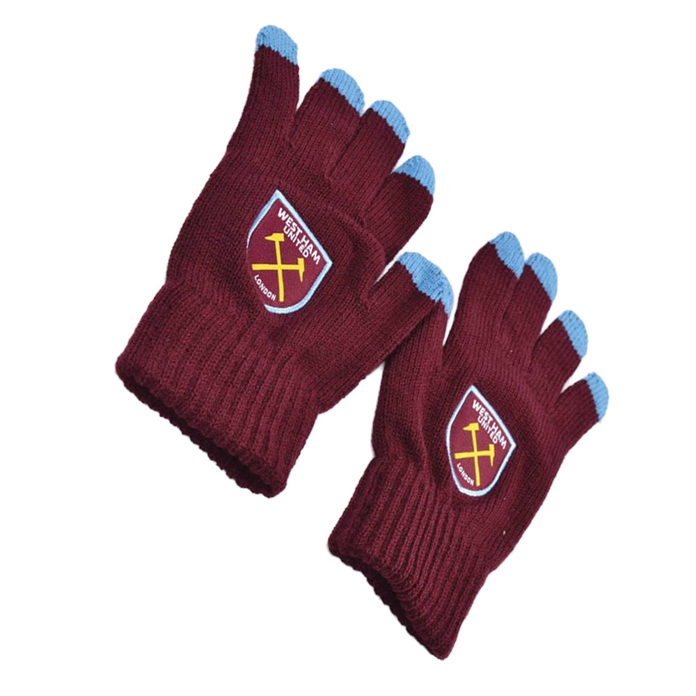 Burgundy-Blue - Back - West Ham United FC Unisex Adult Knitted Gloves
