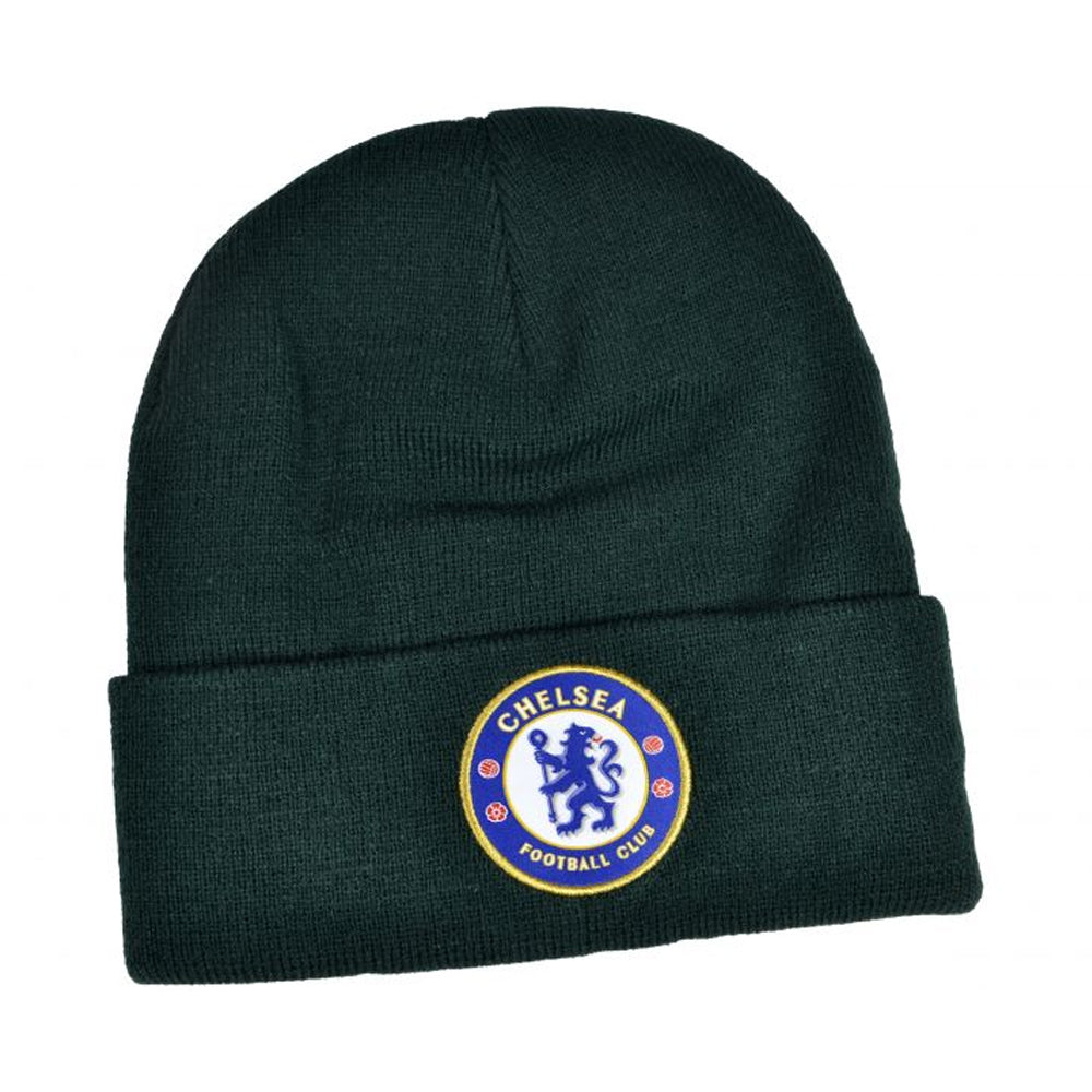 Dark Green - Back - Chelsea FC Bronx Crest Knitted Turn Up Hat
