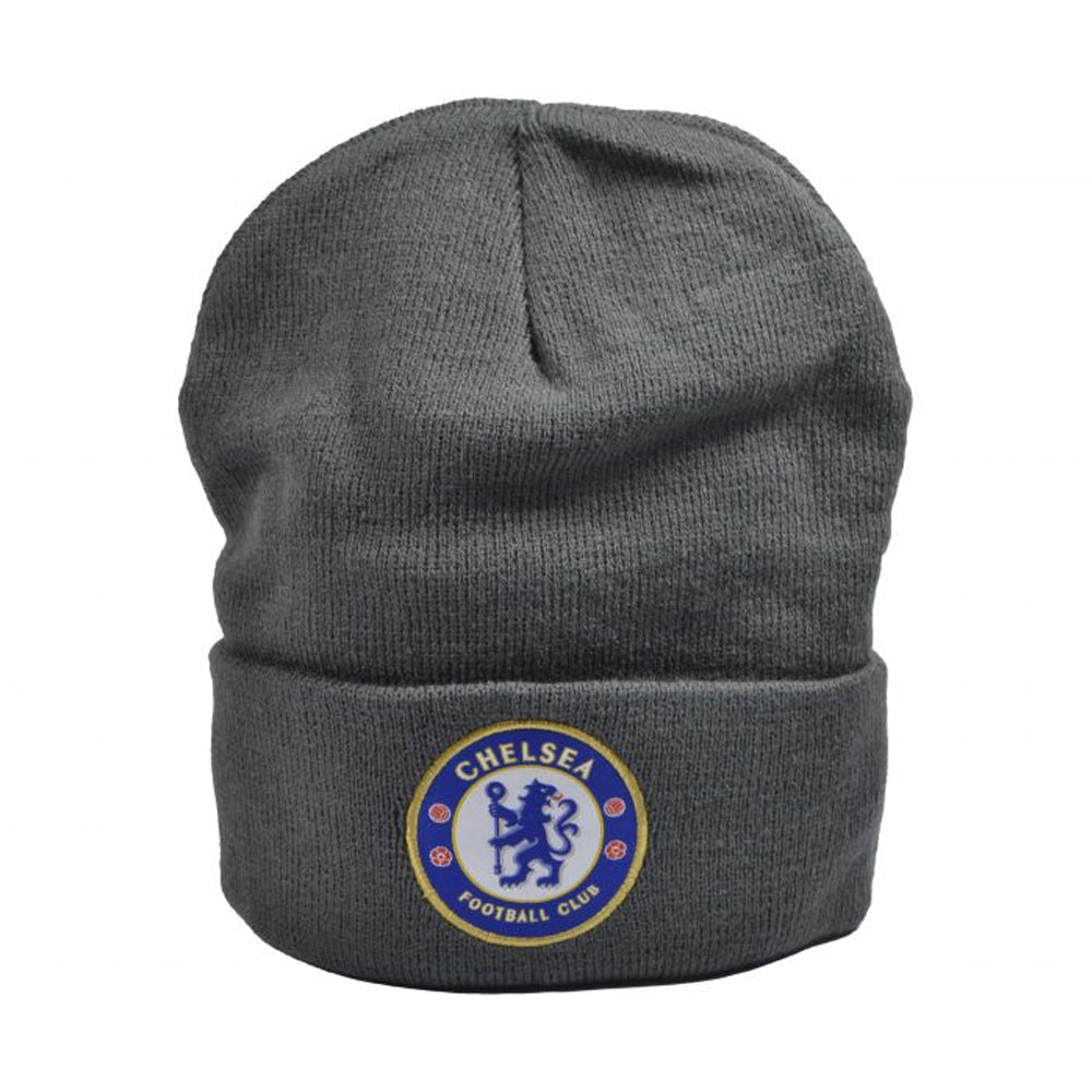 Dark Grey - Front - Chelsea FC Bronx Crest Knitted Turn Up Hat