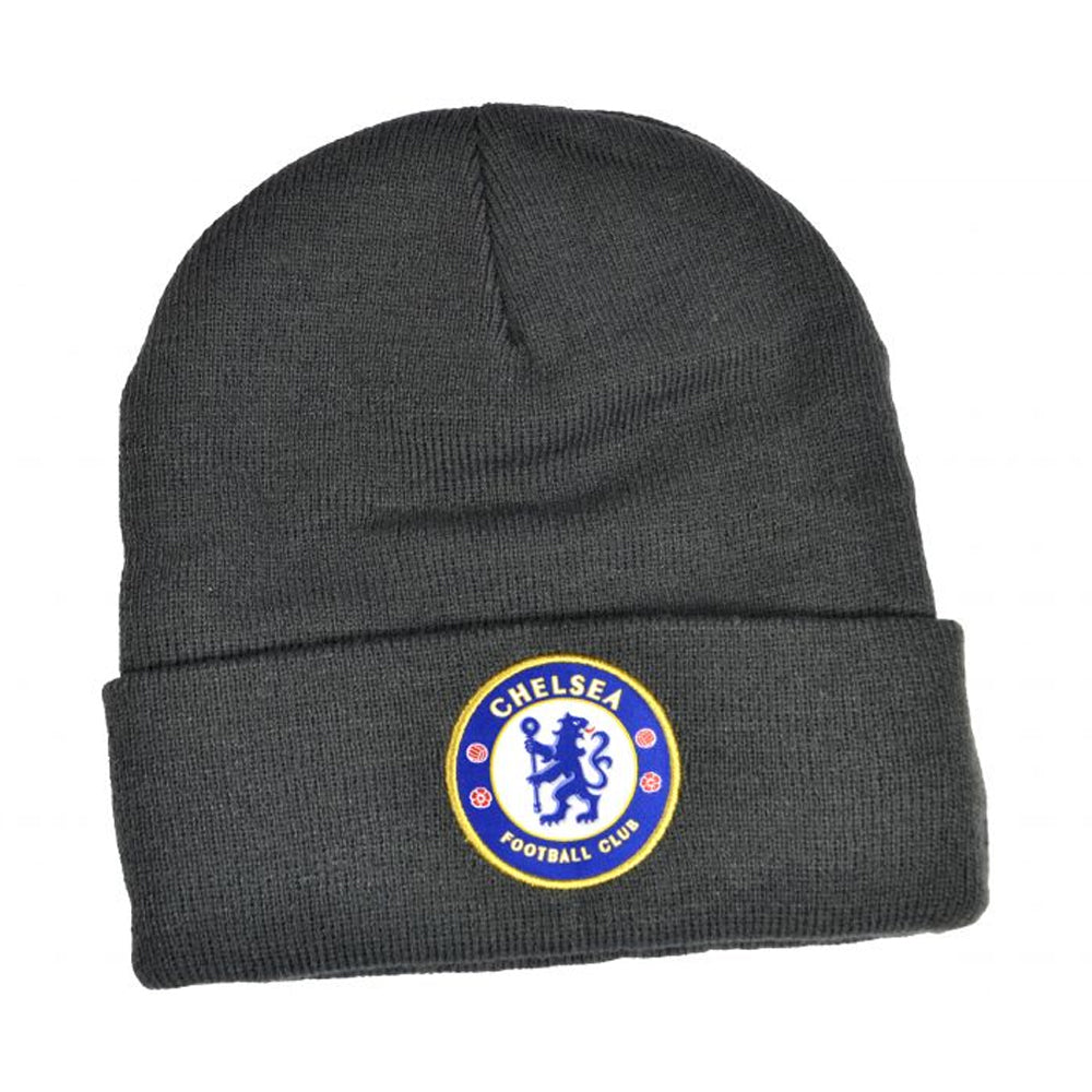 Dark Grey - Back - Chelsea FC Bronx Crest Knitted Turn Up Hat