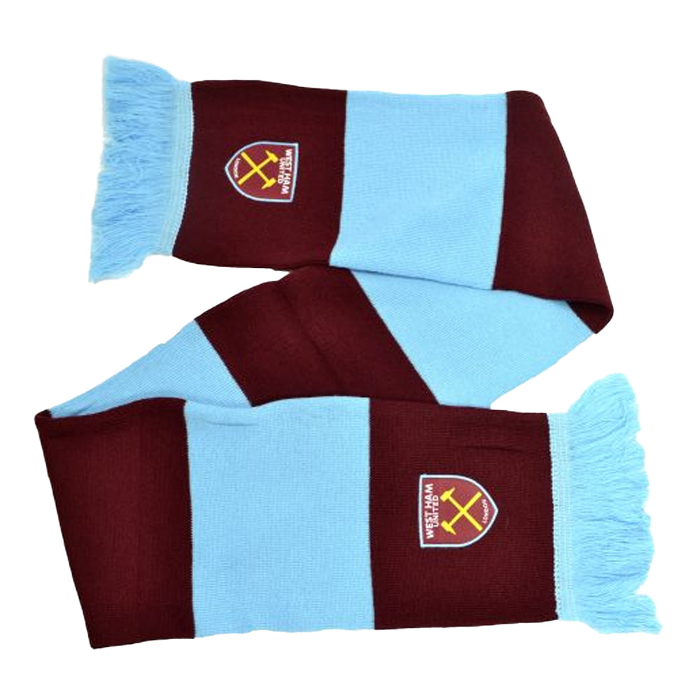 Burgundy-Blue - Front - West Ham United FC Jacquard Knitted Scarf