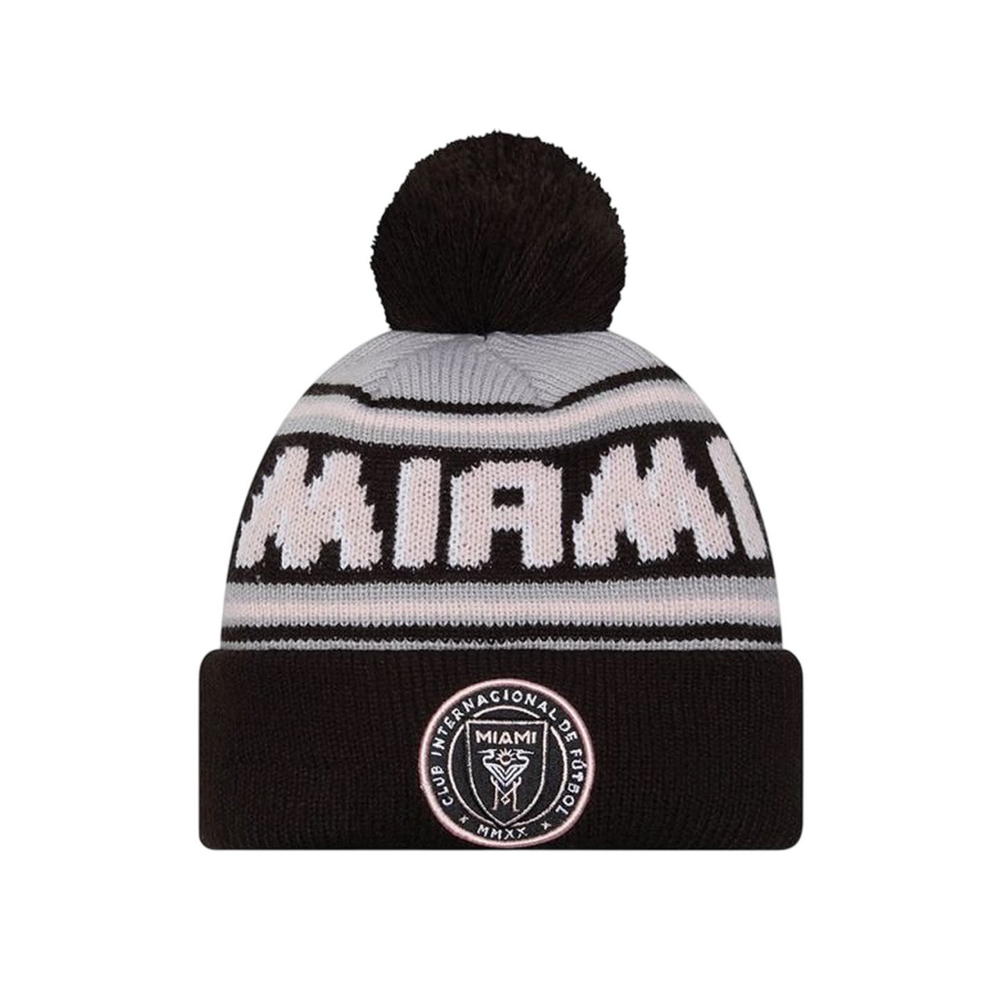 Black-White - Front - Inter Miami CF New Era Knitted Bobble Beanie