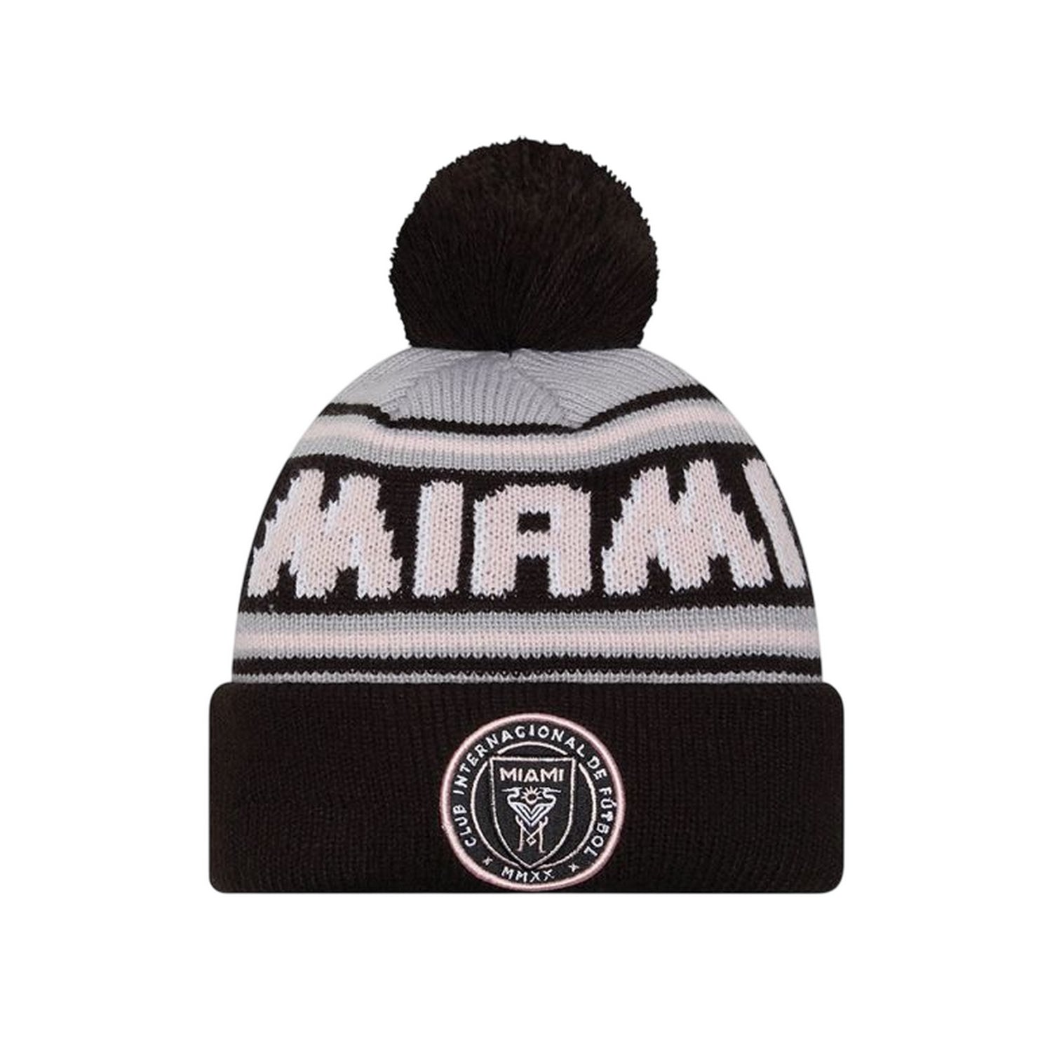 Black-White - Front - Inter Miami CF New Era Knitted Bobble Beanie
