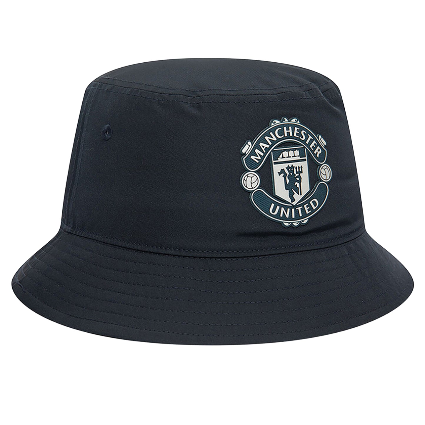 Navy - Front - Manchester United FC Mens New Era Woven Rubber Badge Bucket Hat