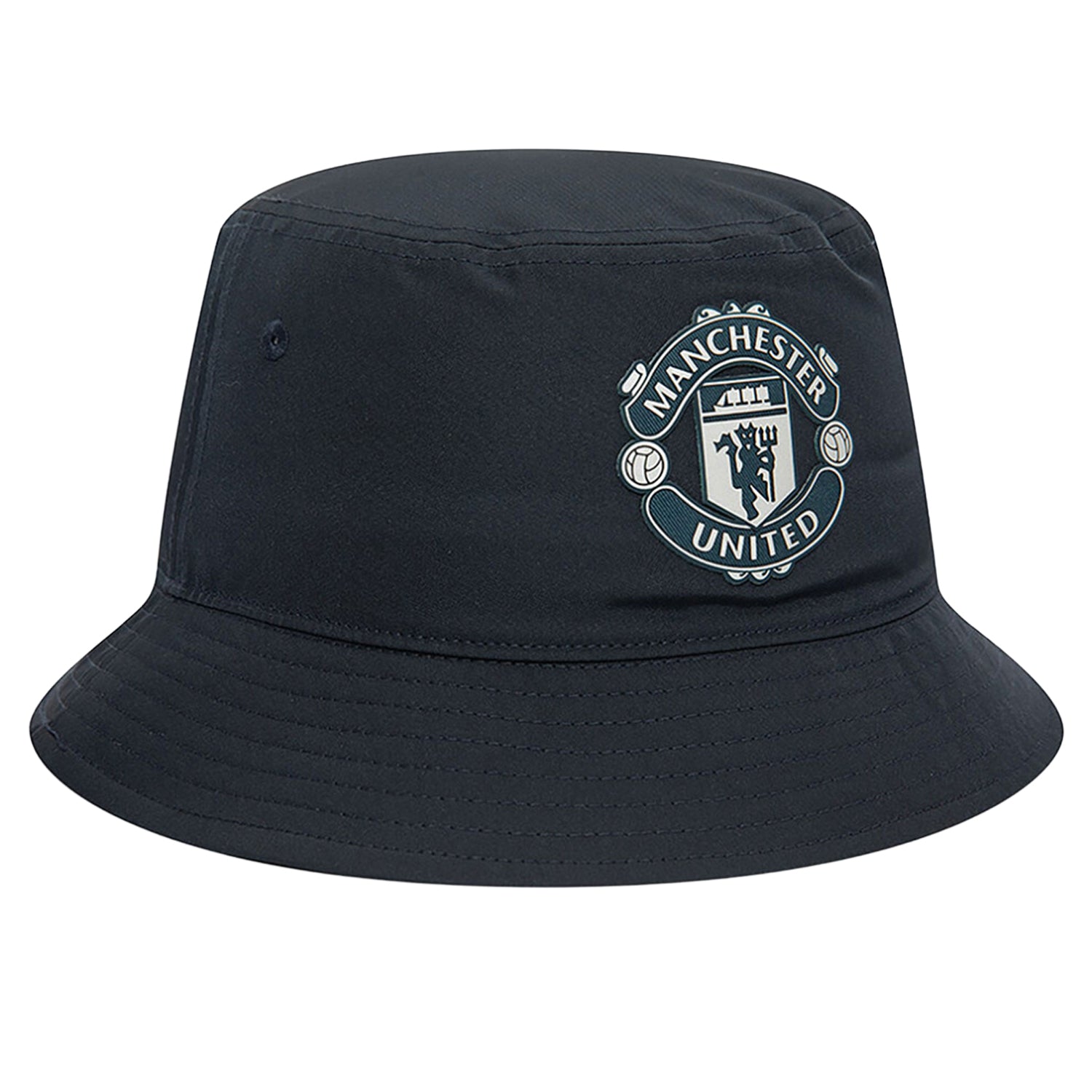 Navy - Front - Manchester United FC Mens New Era Woven Rubber Badge Bucket Hat