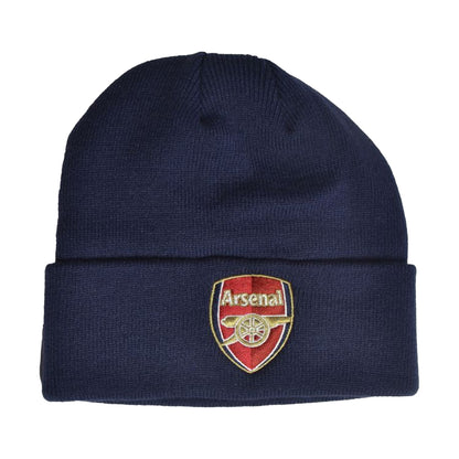Navy - Front - Arsenal FC Crest Knitted Turn Up Beanie